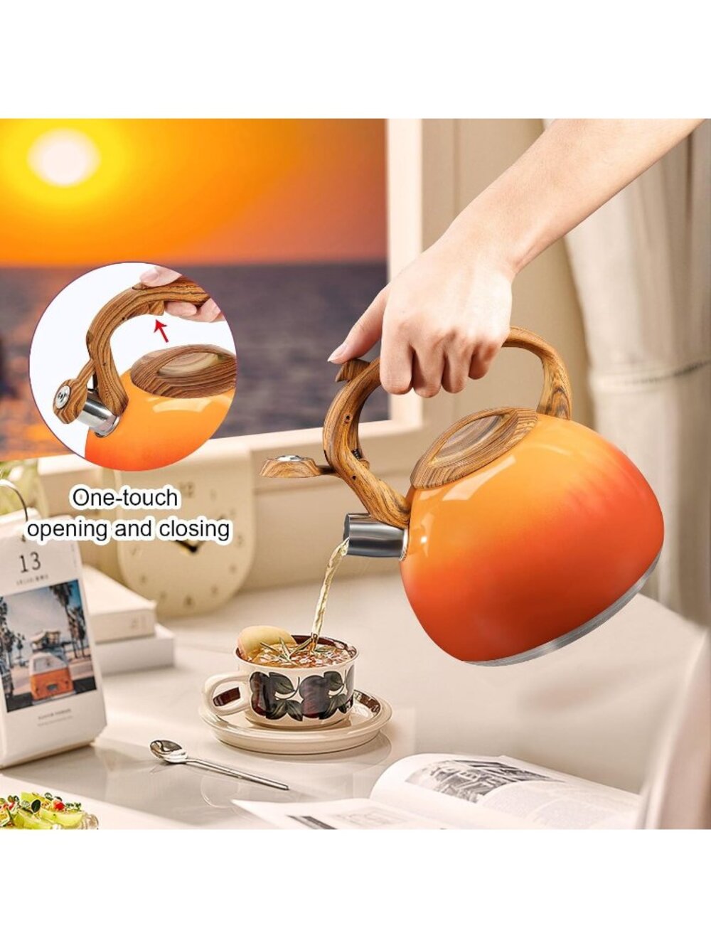 GGC 3.1QT Orange Stainless Steel Whistling Tea Kettle For Kitchen Stove Top - Picture 5 of 7
